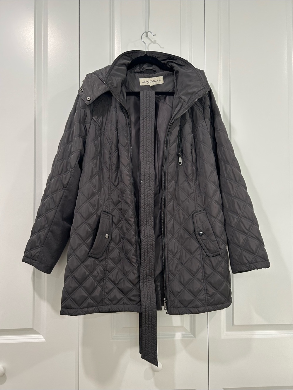Sebby Collection Quilted Black Hooded Jacket